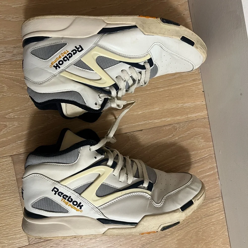 Reebok Men's White and Navy Sneakers with Orange Accents